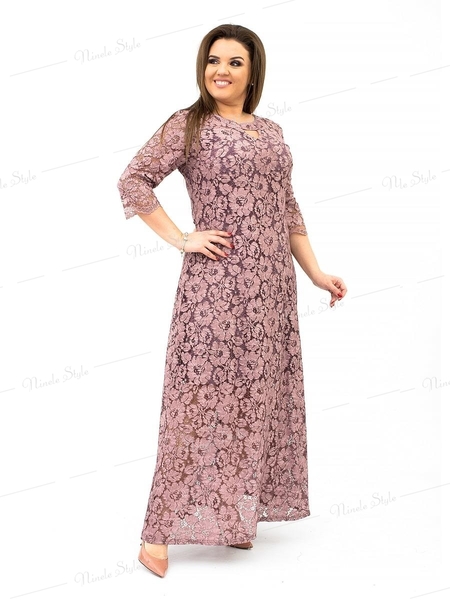 Гипюровое вечернее женское платье с цветочным принтом  розовое 237-3e