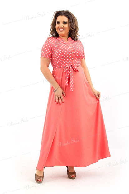 Летнее женское платье из вискозы кораллового цвета 137e