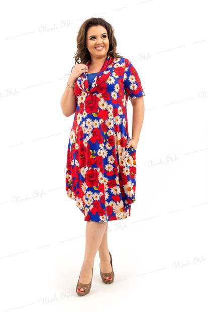 Повседневное красное женское платье с принтом цветы 352s