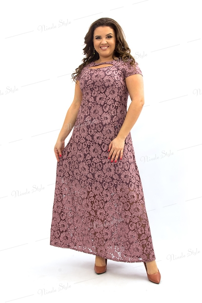 Гипюровое вечернее женское платья с открытой спиной 275-4Фрезовый