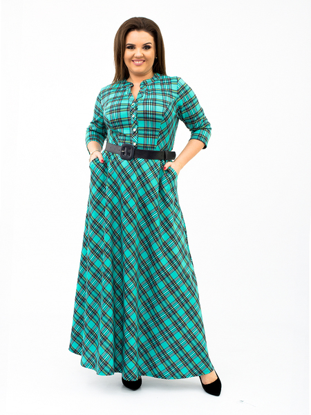 Повседневное длинное зеленое женское платье 107-2s
