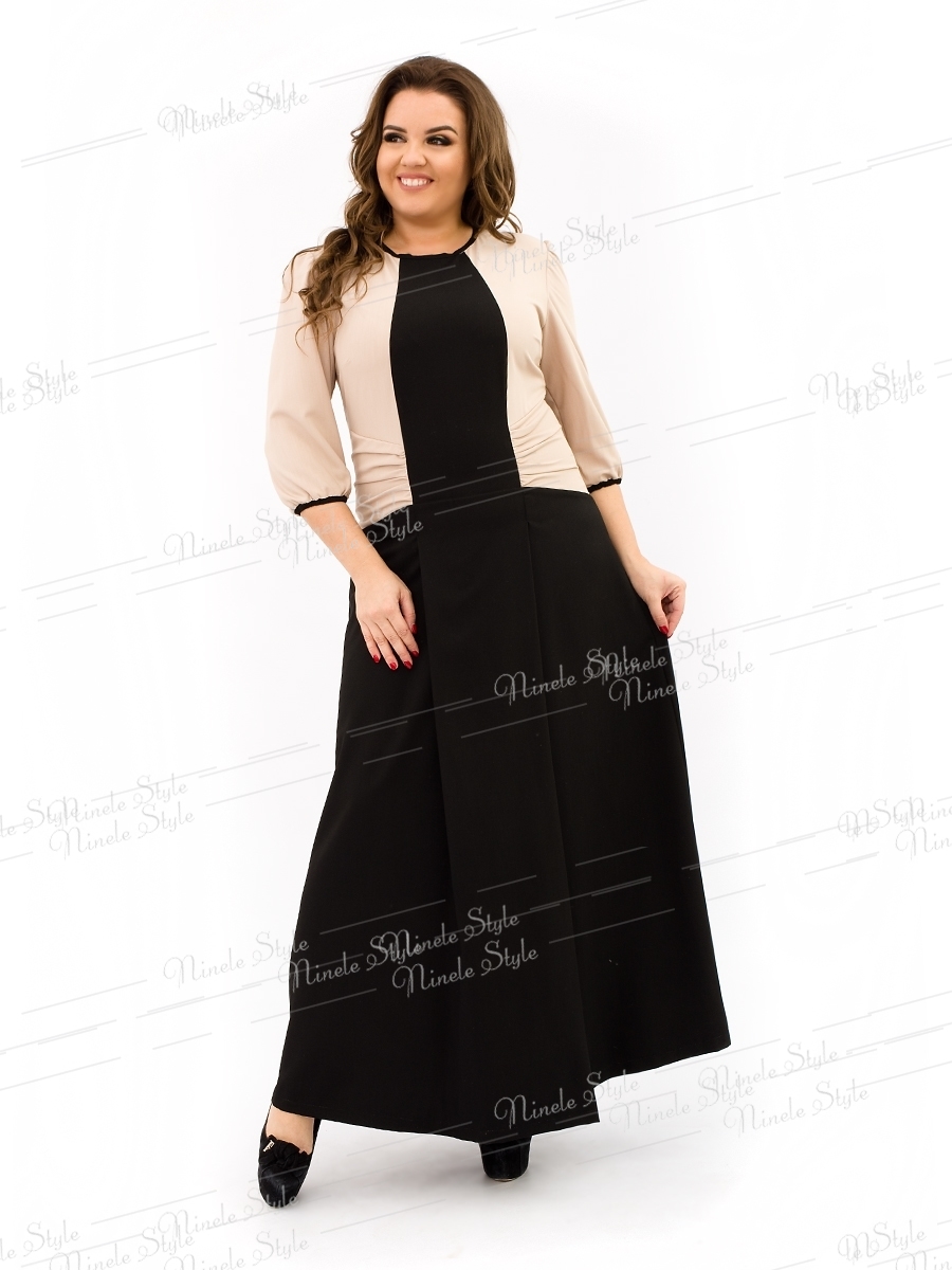 Элегантное черное-бежевое женское платье делового стиля 343-1
