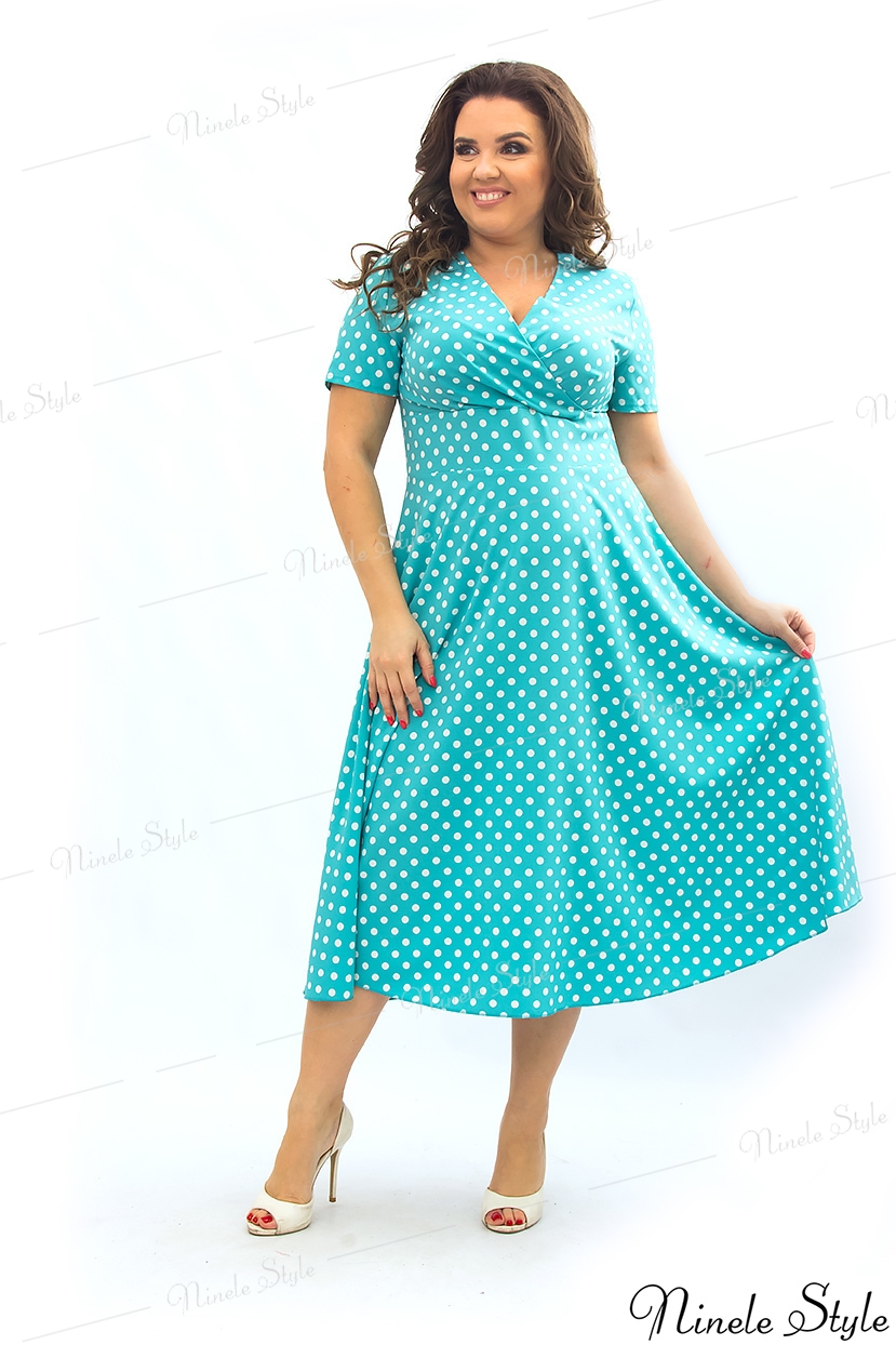 Воздушное бирюзовое женское платье "Лето 2019" в горошек 359
