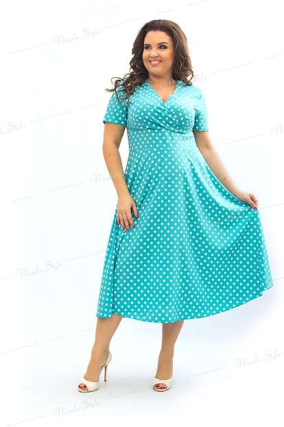 Воздушное бирюзовое женское платье "Лето 2019" в горошек 359Бирюзовый