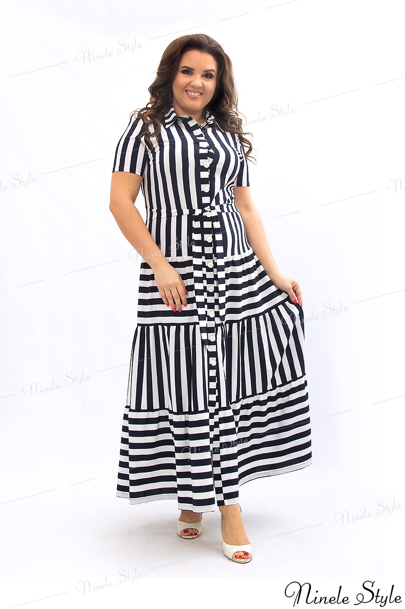 Легкое элегантное платье-халат женское в бело-черную полоску 357-1