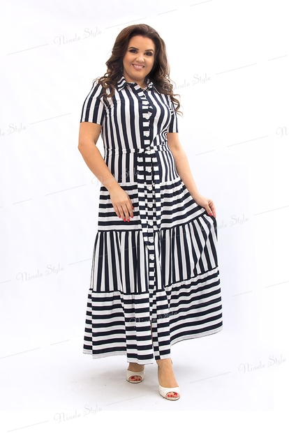 Легкое элегантное платье-халат женское в бело-черную полоску 357-1e