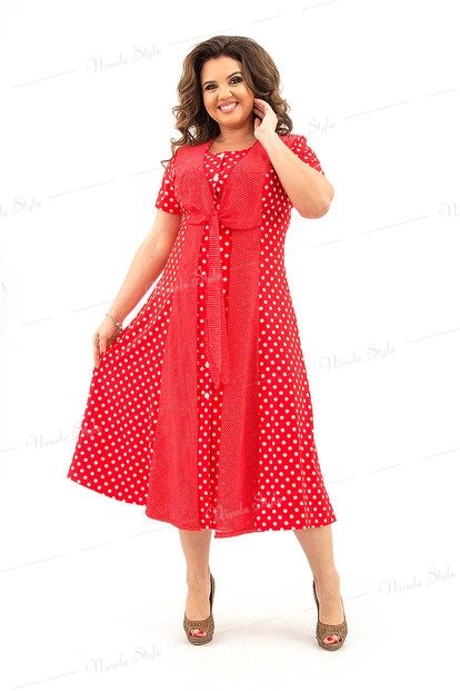 Летнее воздушное красное женское платье в горошек 367Красный