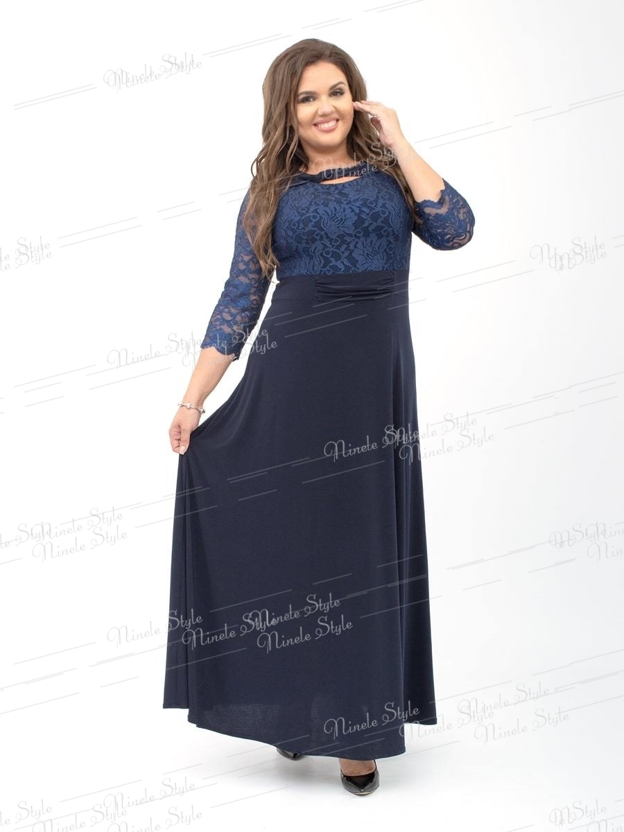 Кружевное гипюровое вечернее женское платье синее 256-4