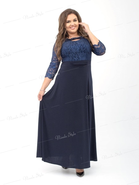 Кружевное гипюровое вечернее женское платье синее 256-4e