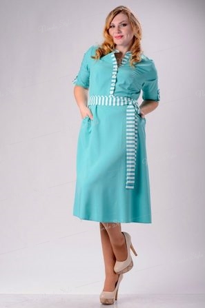 Бирюзовое коттоновое женское платье "Style"  №138e
