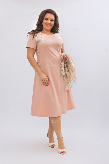 Бежевое женское платье с кружевной блузкой 355-2s