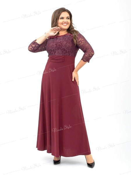 Кружевное гипюровое вечернее женское платье бордовое 256-3Бордовый