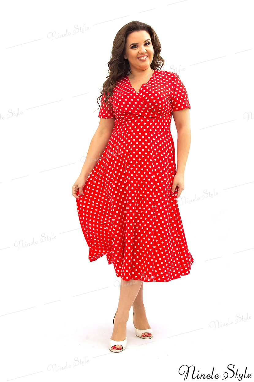 Воздушное красное женское платье "Лето 2019" в горошек 359-2