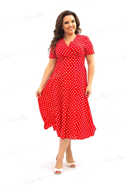 Воздушное красное женское платье "Лето 2019" в горошек 359-2В горошек