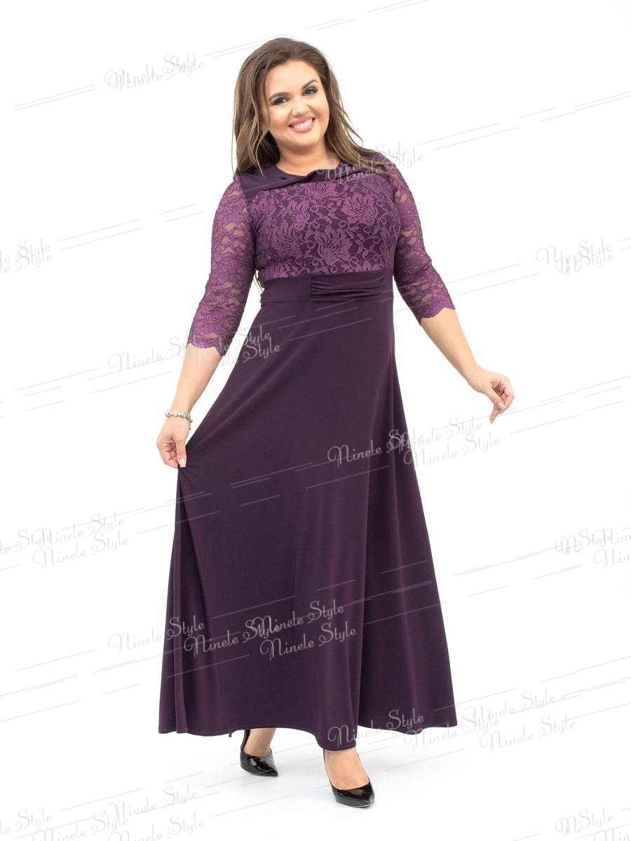 Кружевное гипюровое вечернее женское платье фиолетовое 256-2