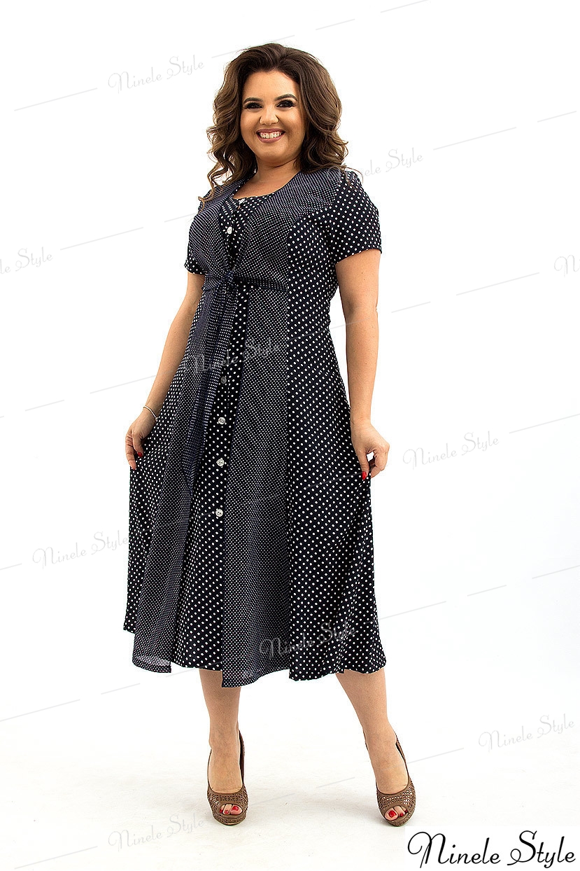Купить Темно-синее вечернее женское платье в белый горошек 367-3 фото оптом, цена, большие размеры(баталы)