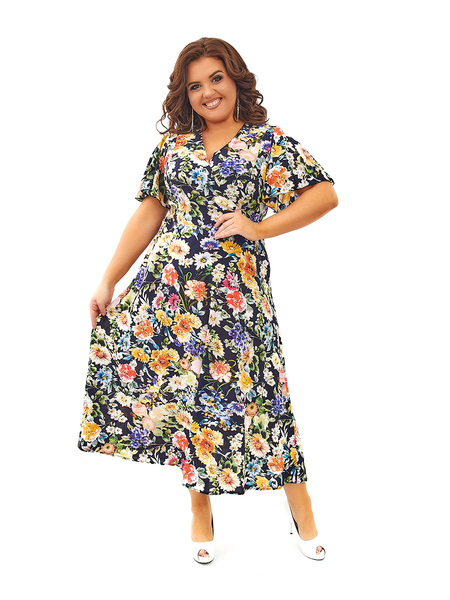 Нарядное шелковое платье с цветочным принтом  434Цветочный принт