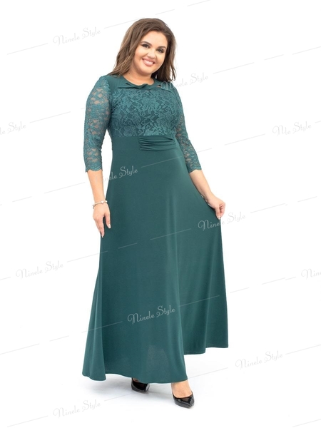 Кружевное гипюровое вечернее женское платье - зеленое 256e