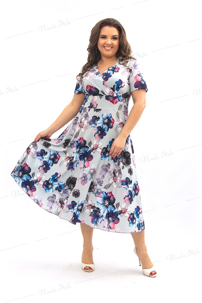 Легкое серое женское платье "Лето 2019" с цветочным принтом  359-4e