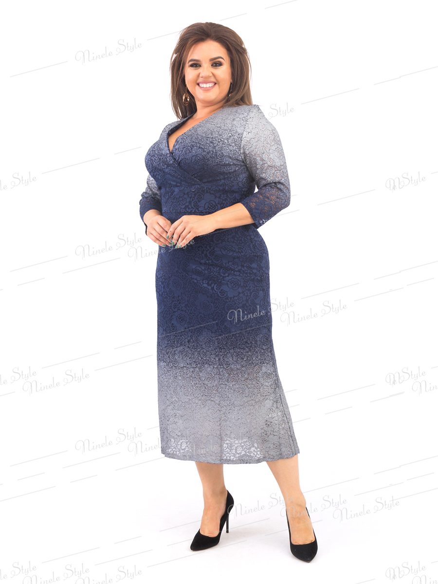 Гипюровое женское платье на запах синее 372-1