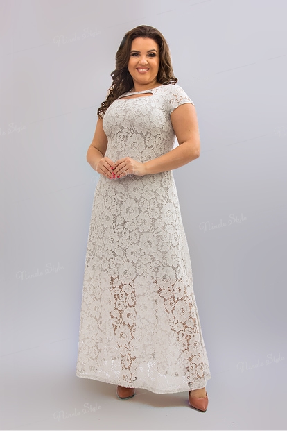 Белое с серым отливом гипюровое вечернее женское платье с открытой спиной 275-2e