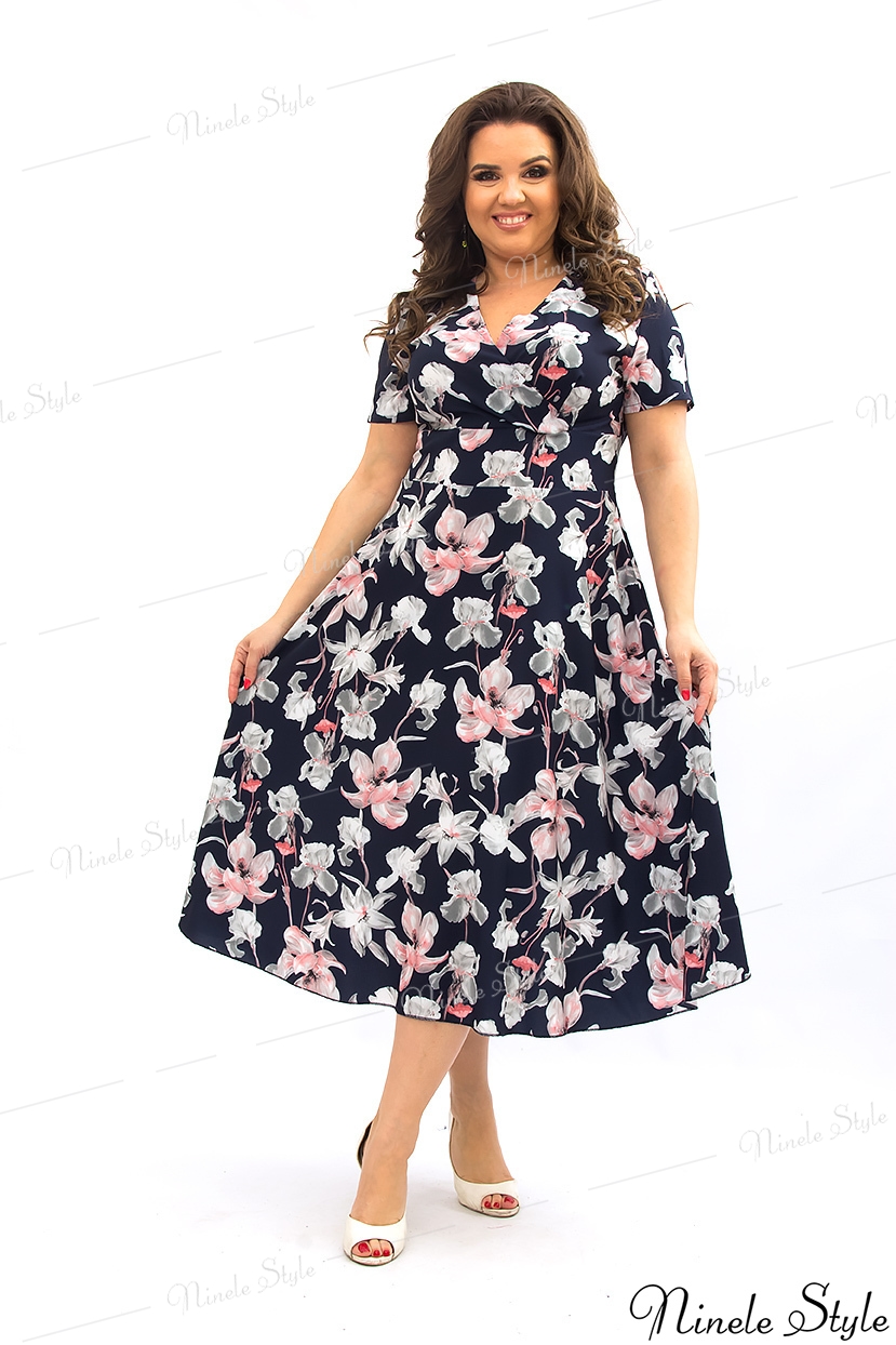Легкое синее женское платье "Лето 2019" с цветочным принтом 359-5