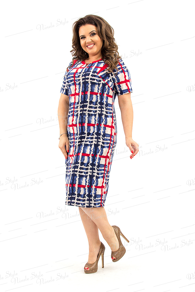 Красно-синие женское платье с необычным узором 143-а