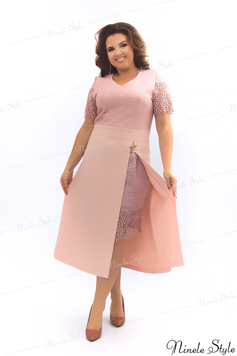 Розовое кружевное вечернее женское платье из гипюра 347-1