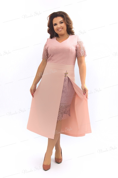 Розовое кружевное вечернее женское платье из гипюра 347-1e