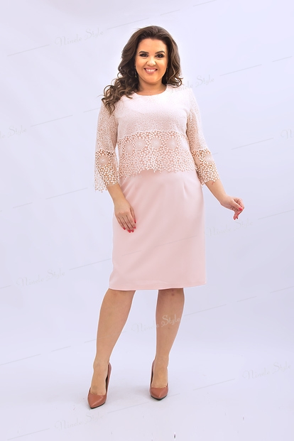Гипюровое вечернее платье женское цвета пудра 350-4s