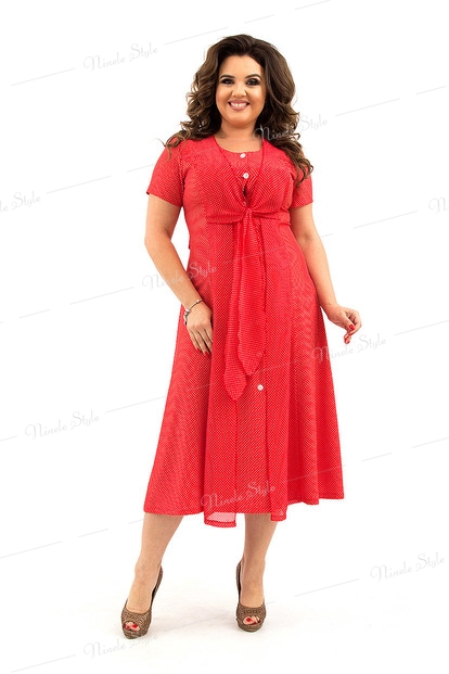 Летнее изящное красное женское платье 366-1e